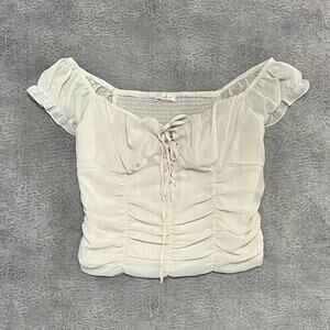 Blush mesh crop ruched